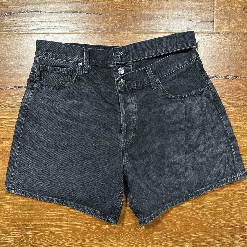Agolde Broken Waist Band Jean Shorts Women 32 6" Black Denim Organic USA Retro
